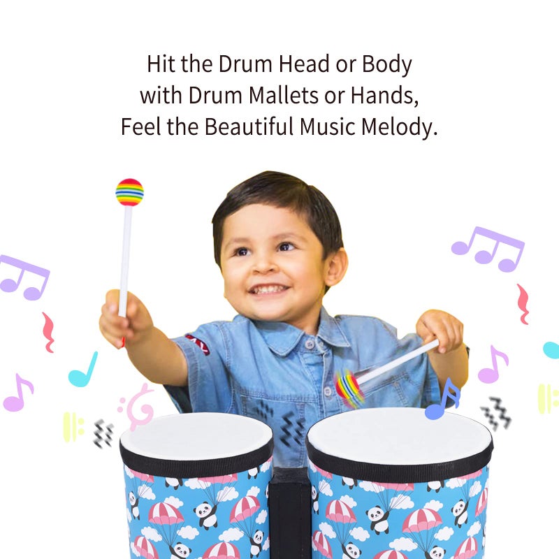 Musfunny Bongo Floor Tom Drums Set for Kids: Childrens Drum Percussion Music Instrument with 2 Mallets - Preschool Montessori Floor Babies Drum (Blue 5"" to 6"") - Image 5